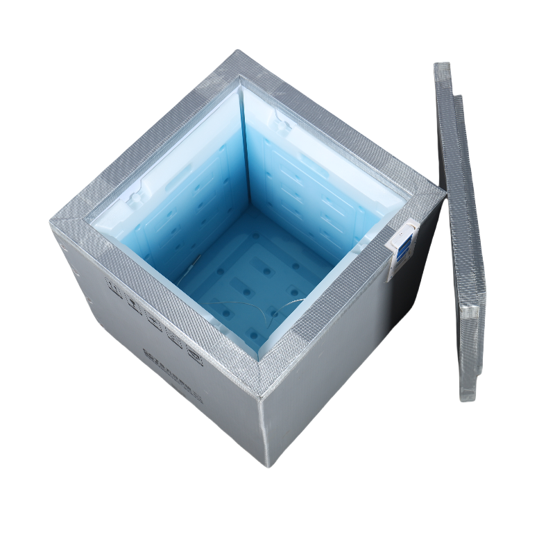 RV35H shipper with its lid removed and PCM ice packs lining the payload compartment